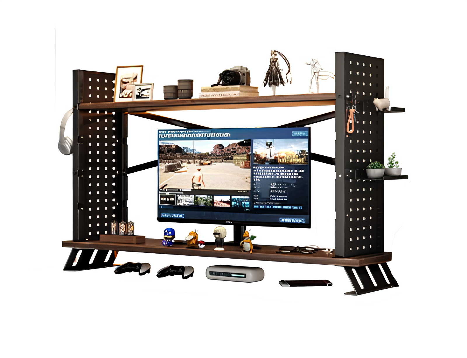 Monitor Stand with Pegboard Side Panels